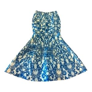 Blue Maxi Skirt By Speechless Satin Maxi Trumpet Blue/White Scroll Pattern Sz L